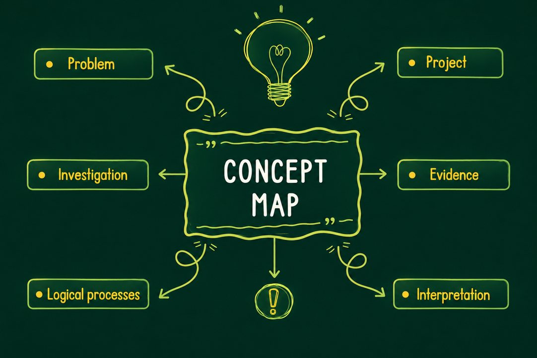 Concept map: problem, evidence, interpretation, scope